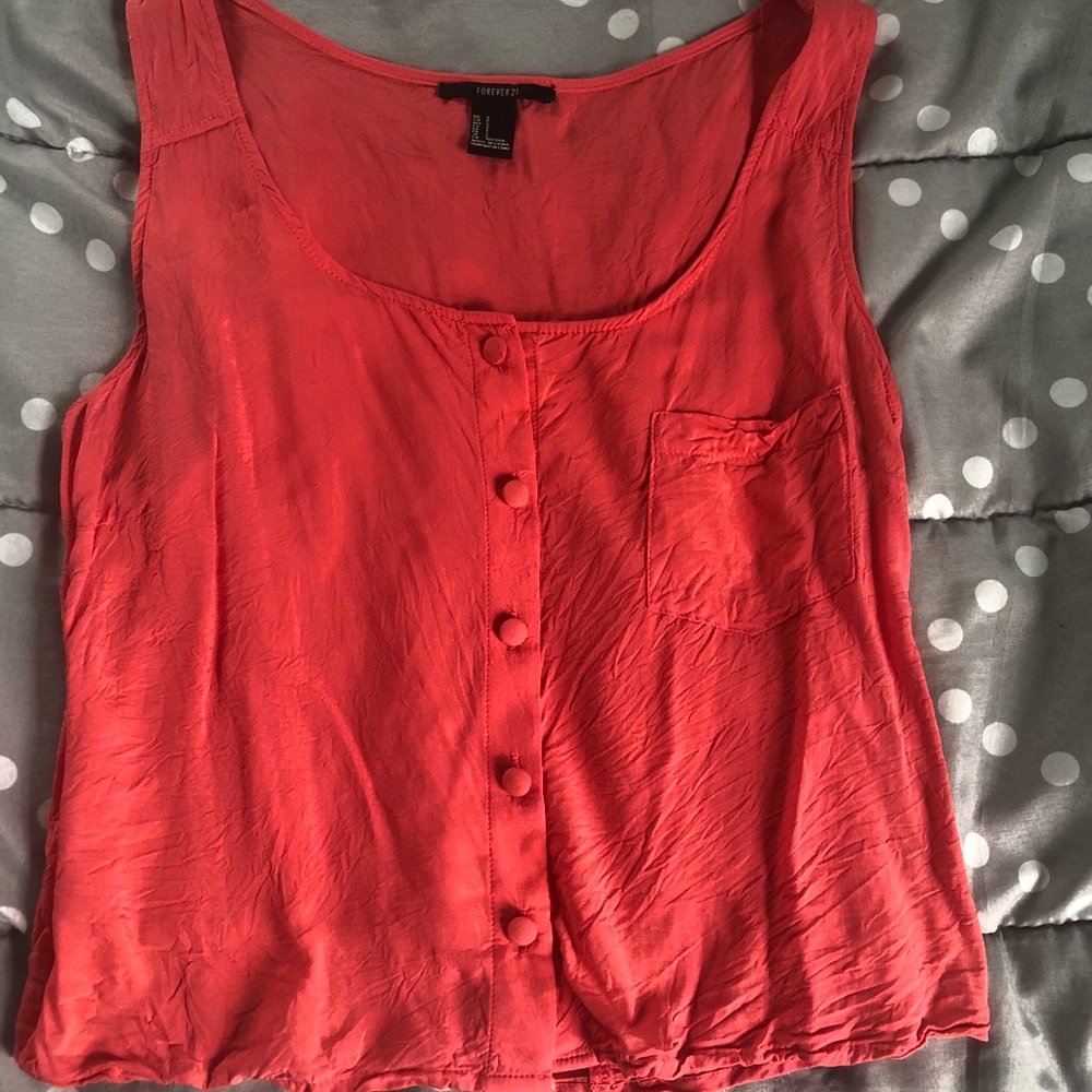 Pink/Peach button down tank top